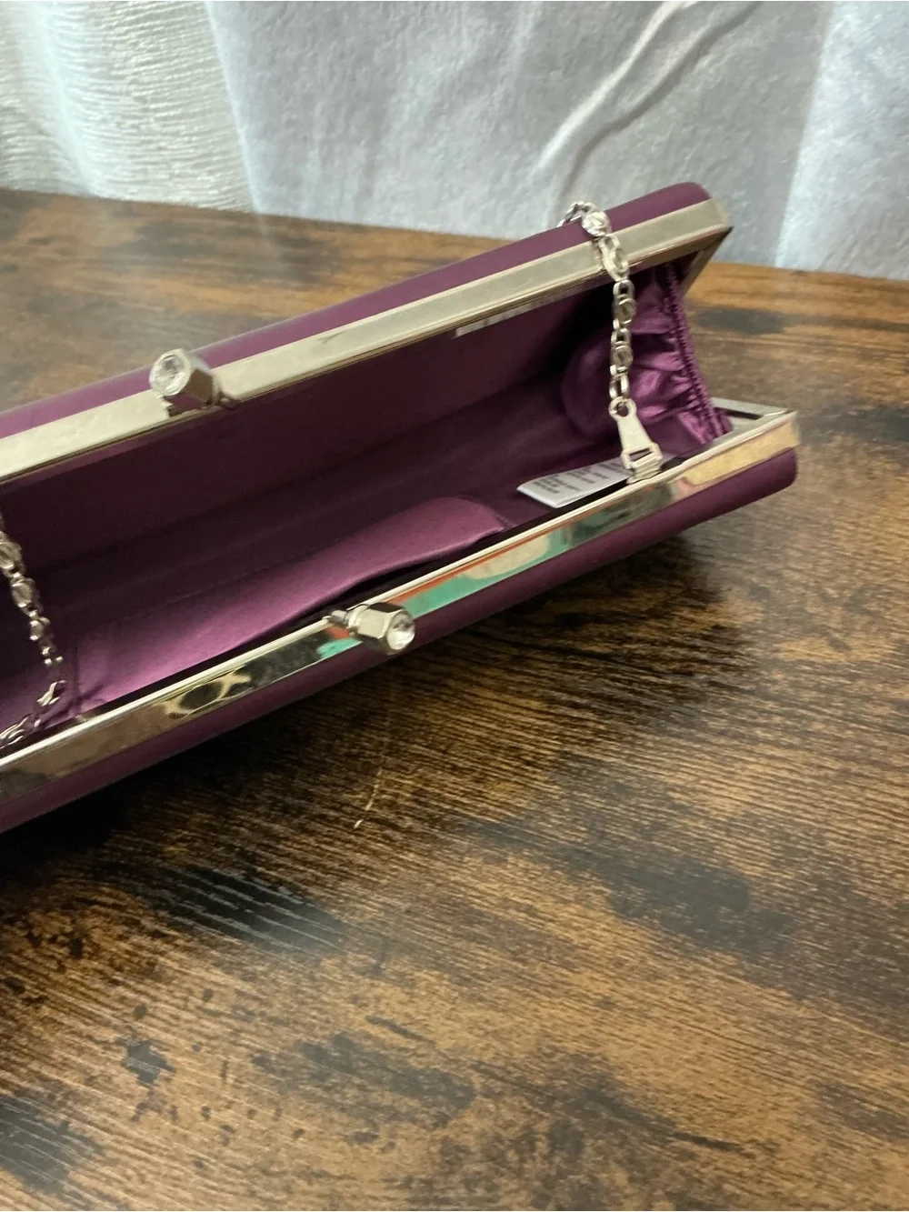 Purple Satin Evening Clutch with Chain Strap